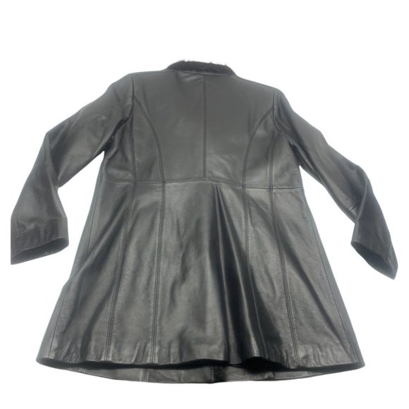 . Centrigrade Outerwear Leather Jacket Faux Fur Trim Black - Picture 3 of 14